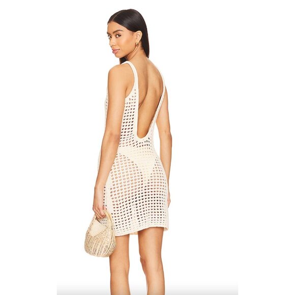 Revolve Solid & Striped NWOT open-knit crochet swim coverup cream size Medium - Picture 2 of 5